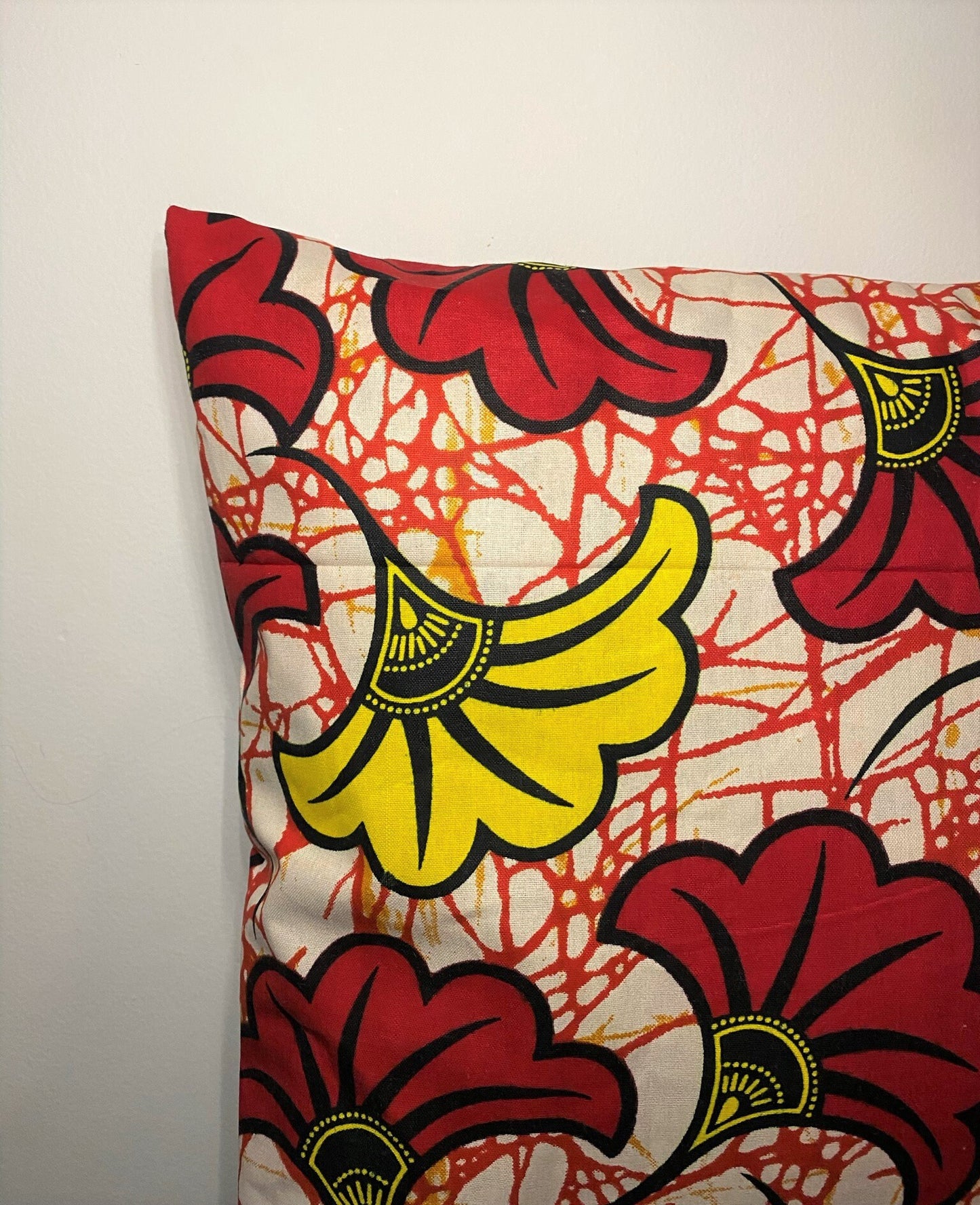 Wax cushion cover - Wedding flower Red/Yellow on Mixed white/orange