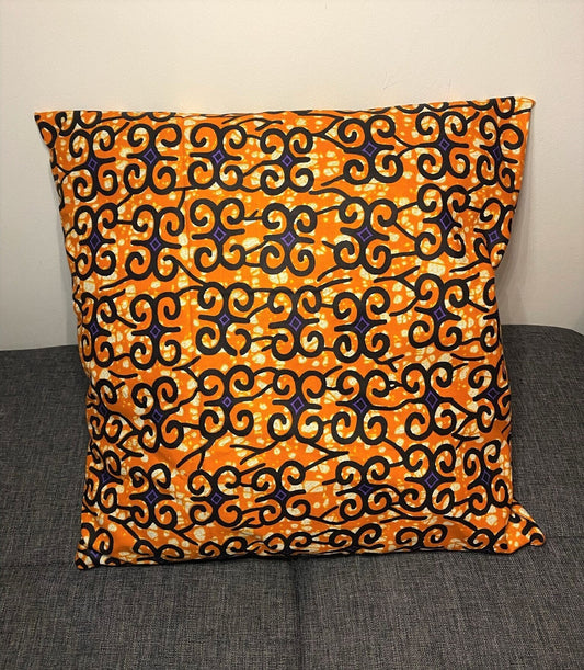 Housse de coussin wax n°42 - Motif géométrique Orange