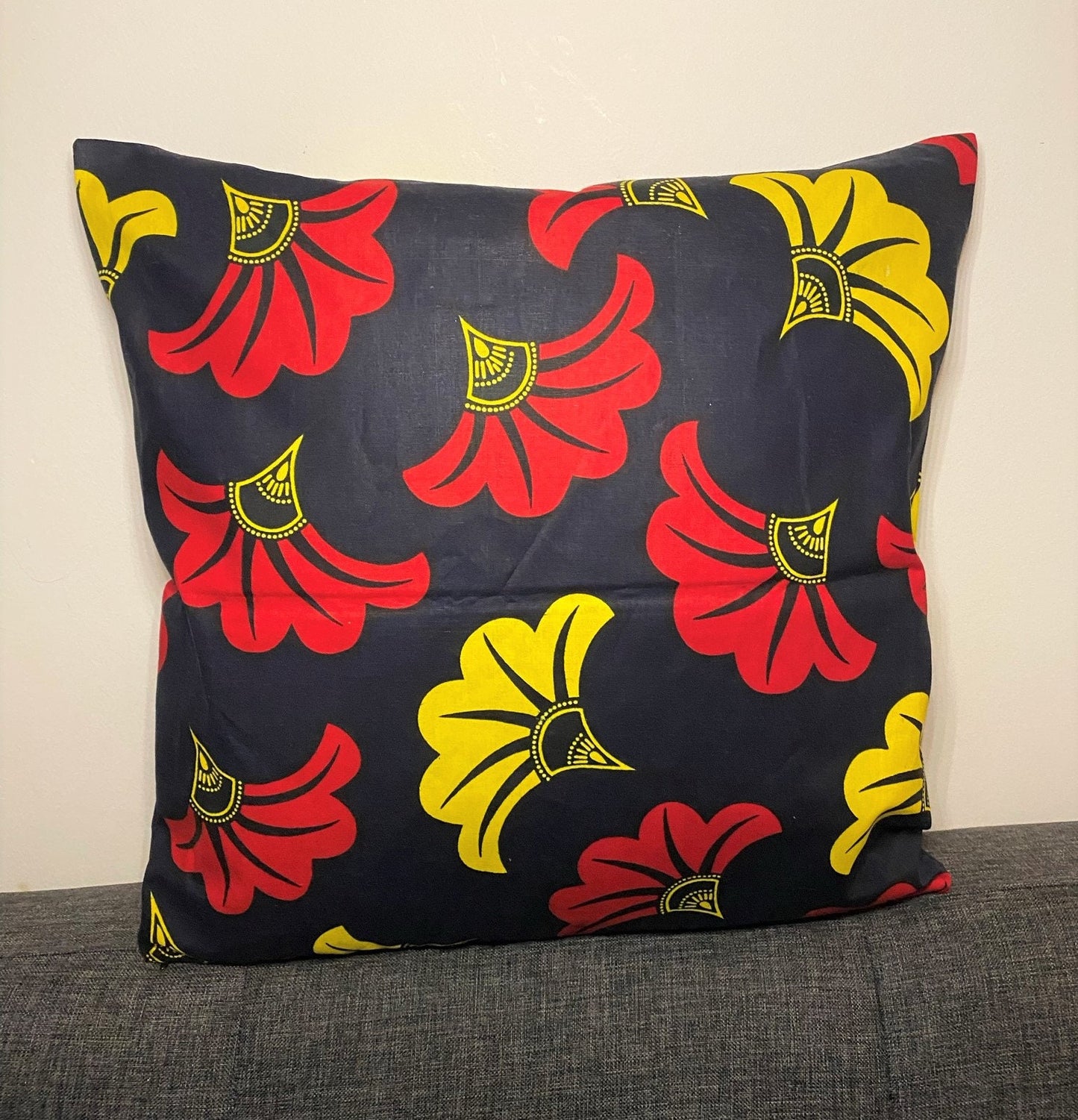 Wax cushion cover - Wedding Flower Red/Yellow on Black