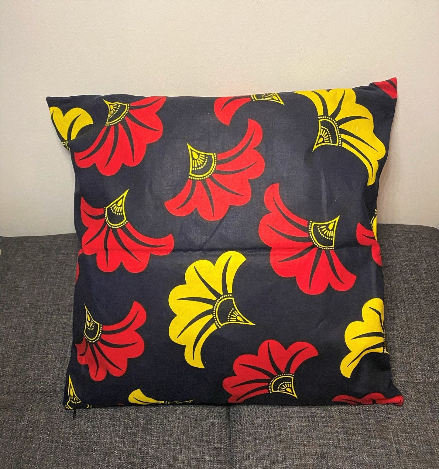 Wax cushion cover - Wedding Flower Red/Yellow on Black