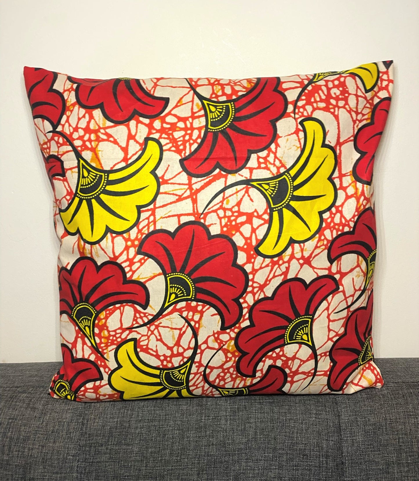 Wax cushion cover - Wedding flower Red/Yellow on Mixed white/orange