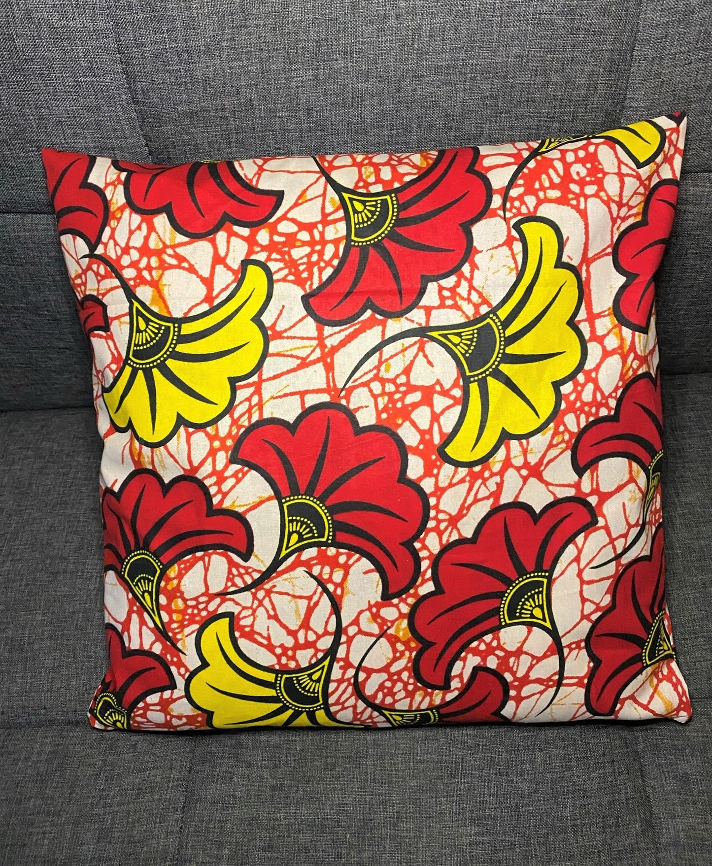 Wax cushion cover - Wedding flower Red/Yellow on Mixed white/orange