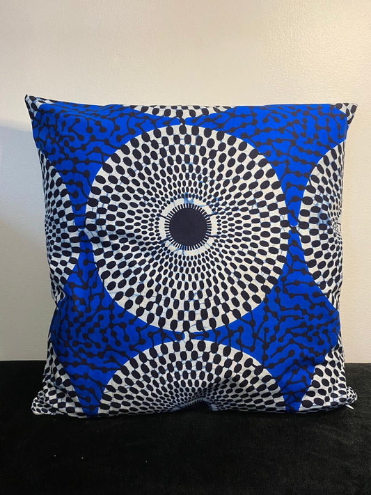 Housse de coussin n° 4 - Coton Premium Qualité - Motif "Target" - Bleu & Noir/Blanc