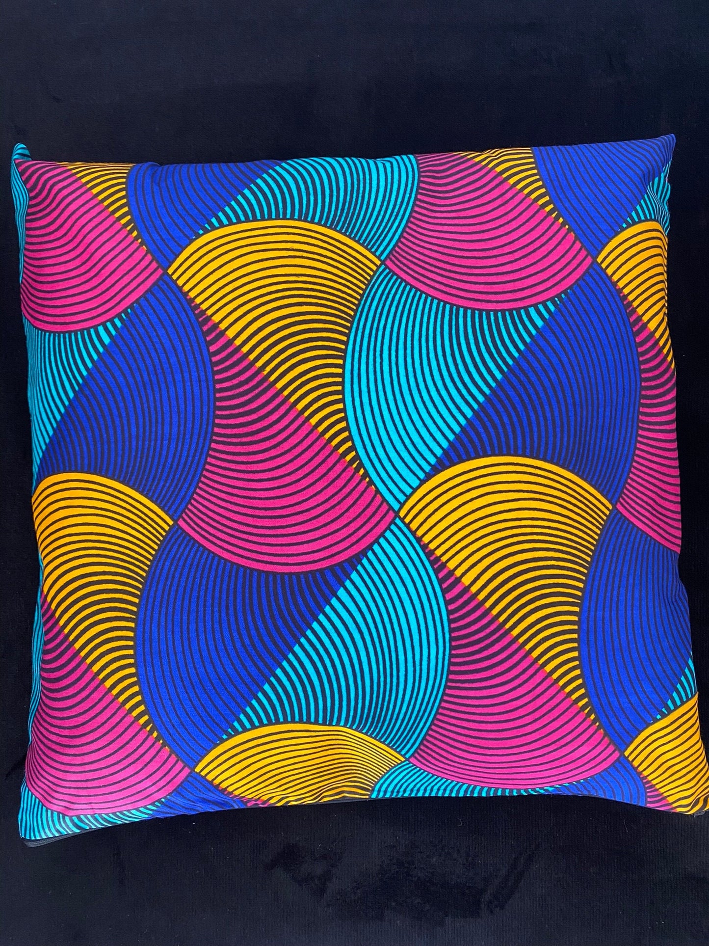 Wax cushion cover - Blue Orange Pink Calédo pattern