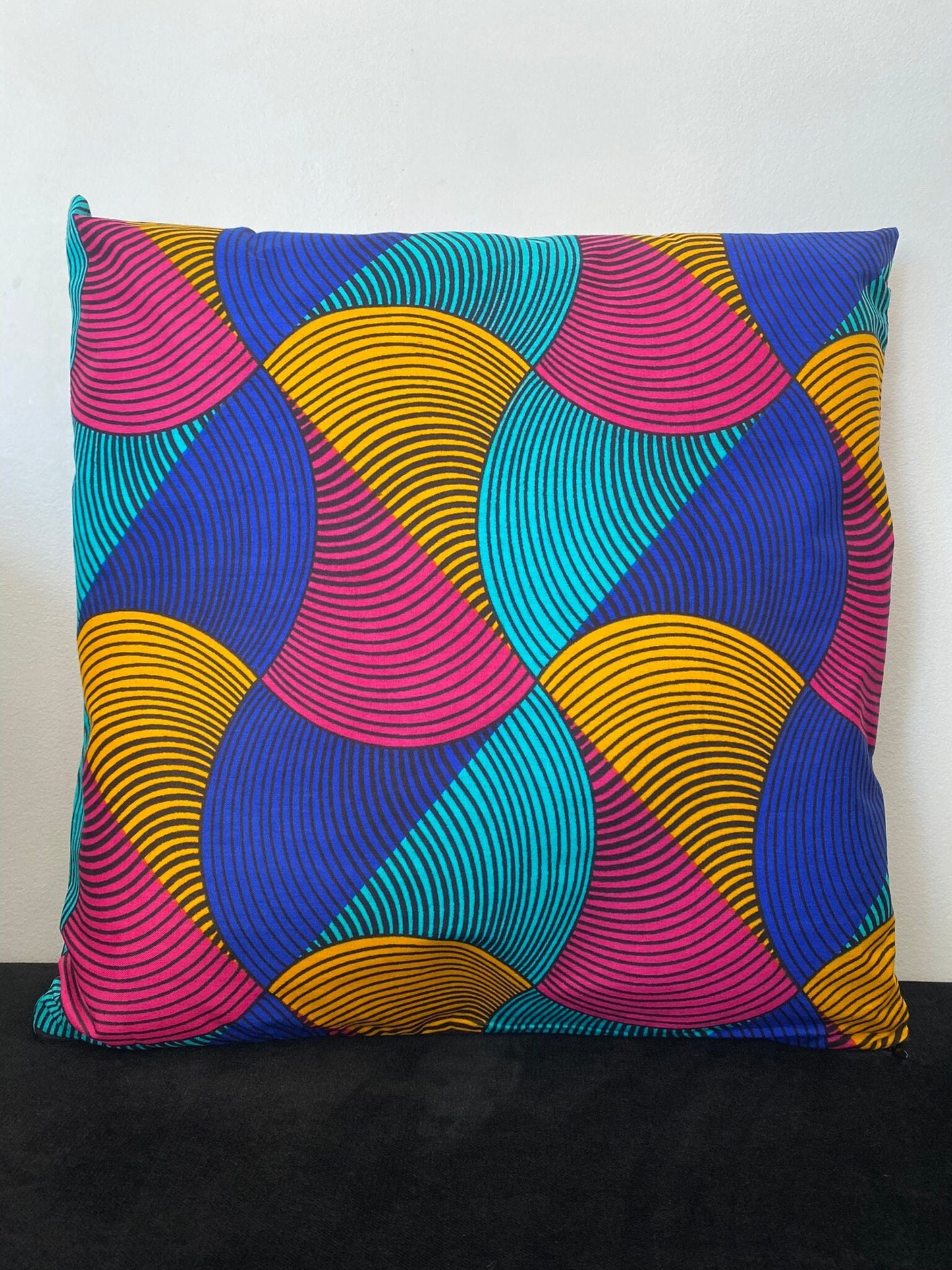 Wax cushion cover - Blue Orange Pink Calédo pattern