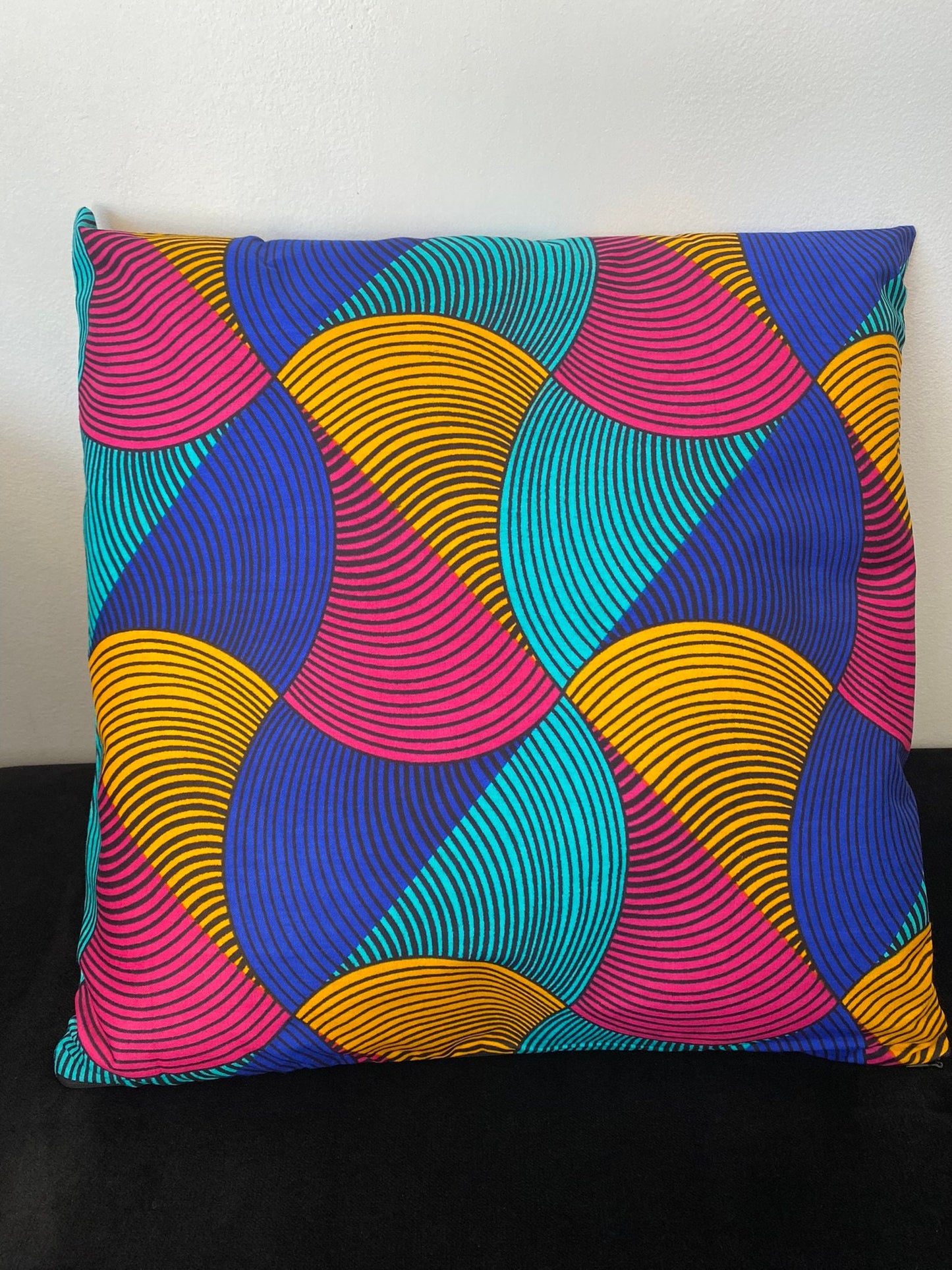 Wax cushion cover - Blue Orange Pink Calédo pattern