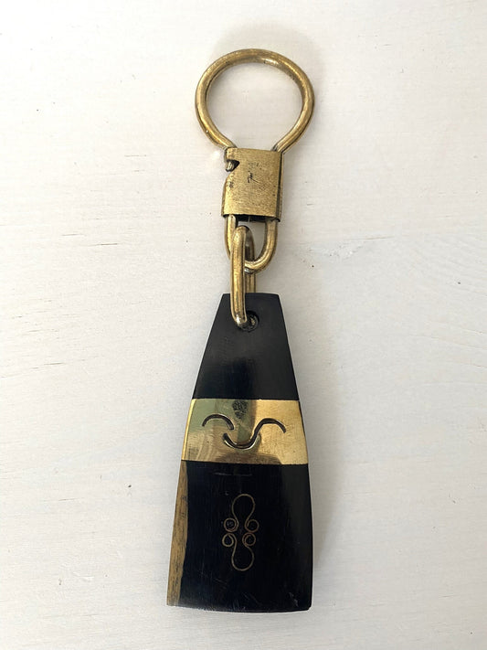 Handcrafted Afro keychain - ebony wood and brass - Trapezoid shape