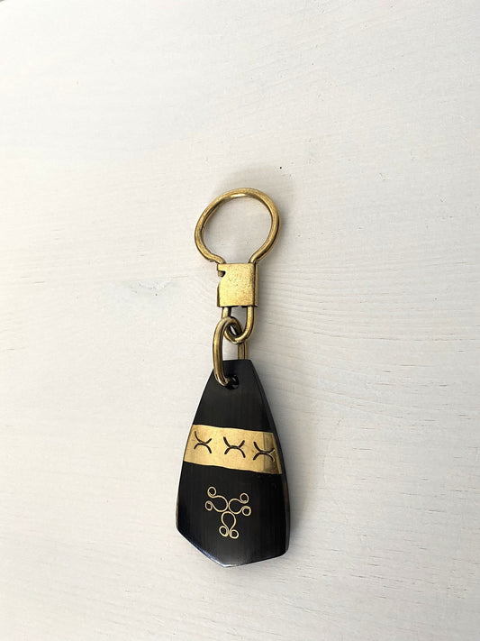 Handcrafted Afro key ring - ebony wood and brass - Trapezoid shape 2