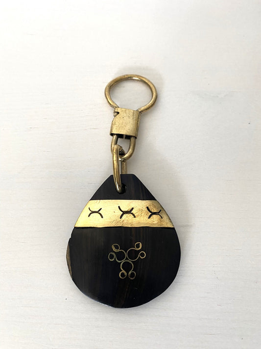 Handcrafted Afro key ring - ebony wood and brass - Rounded shape